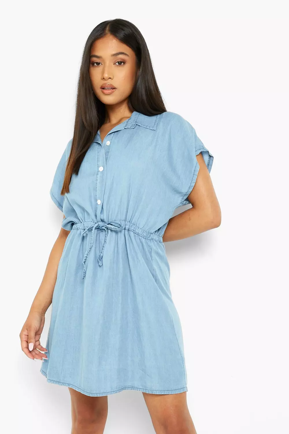 Petite Drawcord Denim Shirt Dress